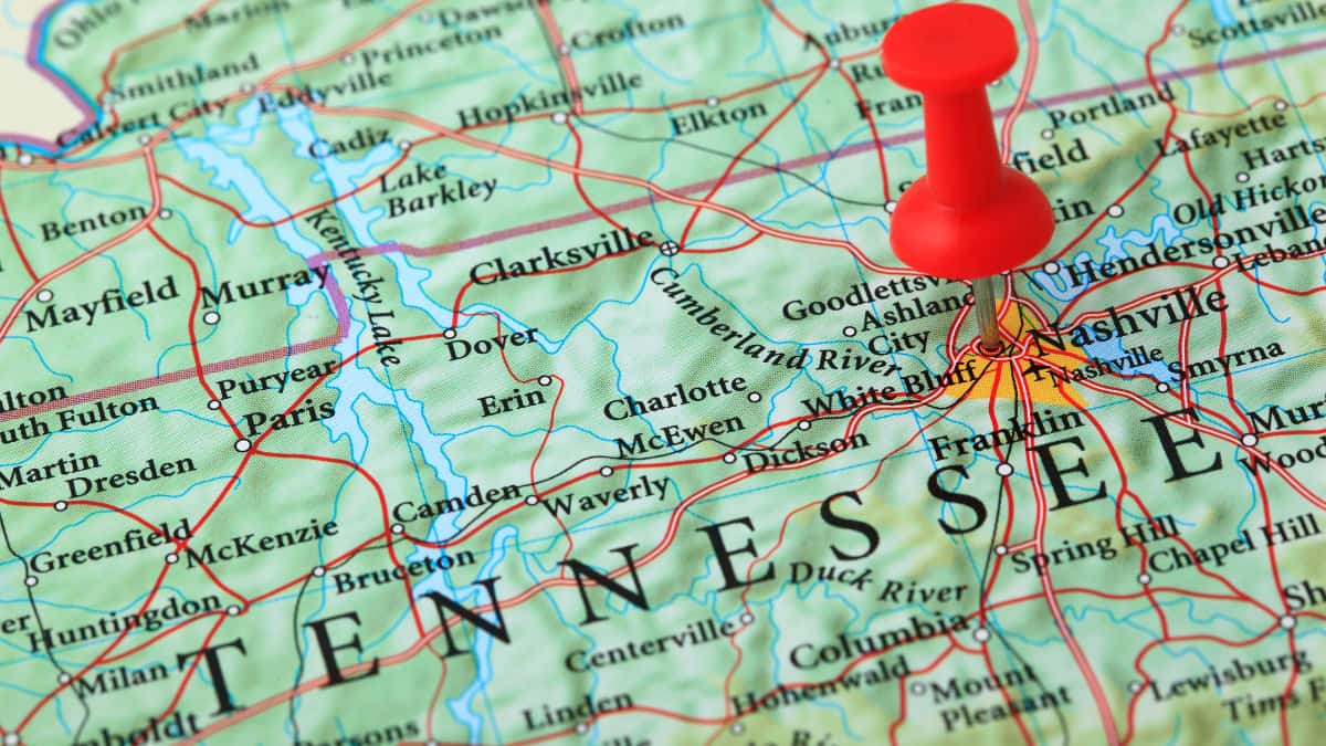 Tennessee on a map pin
